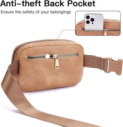 Damen-Gürteltasche PU Leder Klein Stylisch Hellbraun