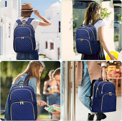 Kuosdaz Damen Rucksack 15,6 Zoll USB Ladeanschluss Laptop Blau 30L