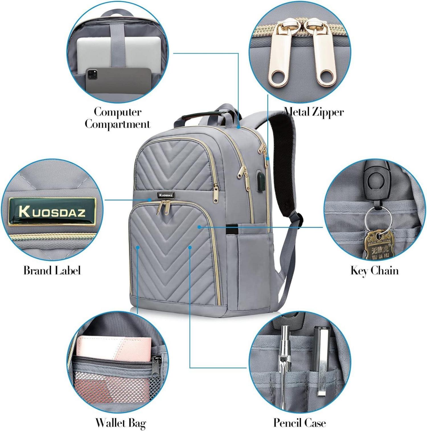 Rucksack Damen 17,3 Zoll USB Ladeanschluss wasserdicht Uni Schule Grau