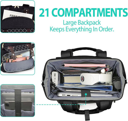 Laptop Rucksack Damen USB Ladeanschluss 17,3 Zoll Schwarz