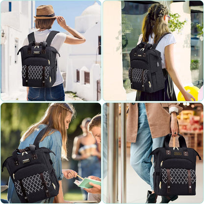 Schwarzer Schulrucksack Damen USB Ladeanschluss 17,3 Zoll Laptop Anti-Diebstahl