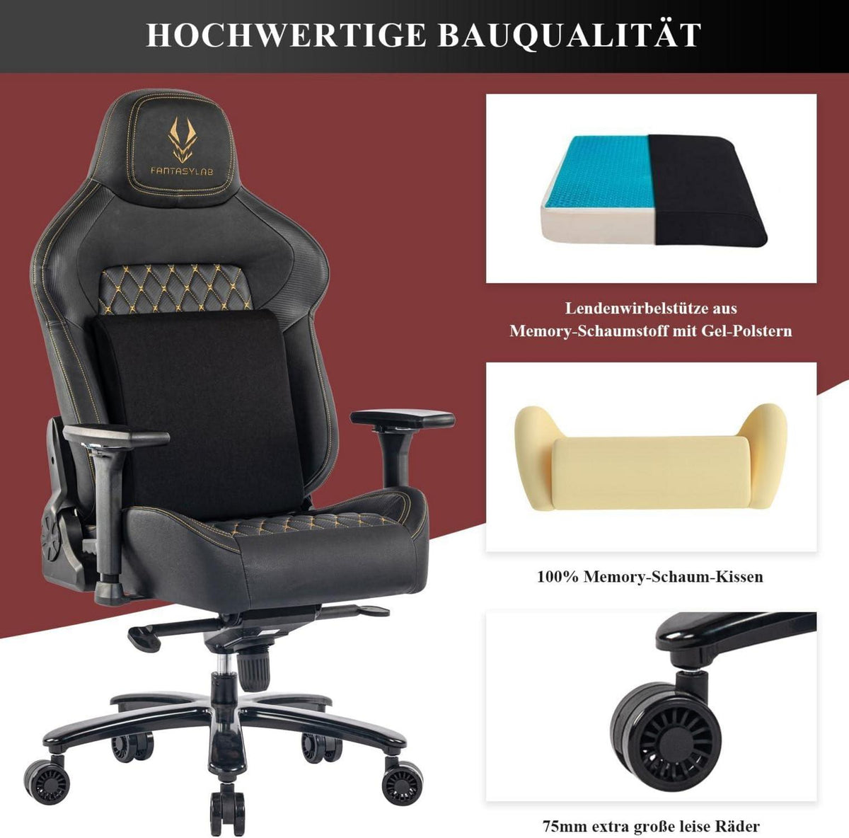 Fantasylab Gaming Stuhl 200KG Belastbarkeit Bürostuhl 4D Gamer mit