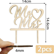 2er Set Holz Cake Topper Hochzeit Mr Mrs Herz Deko 14x14,6cm