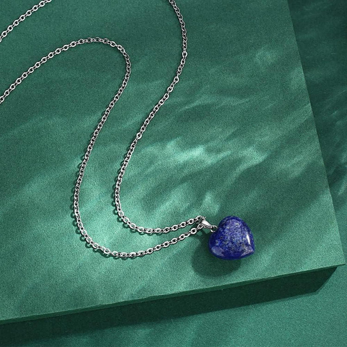 Lapislazuli Herz Halskette Damen Silber, Heilkristall Anhänger