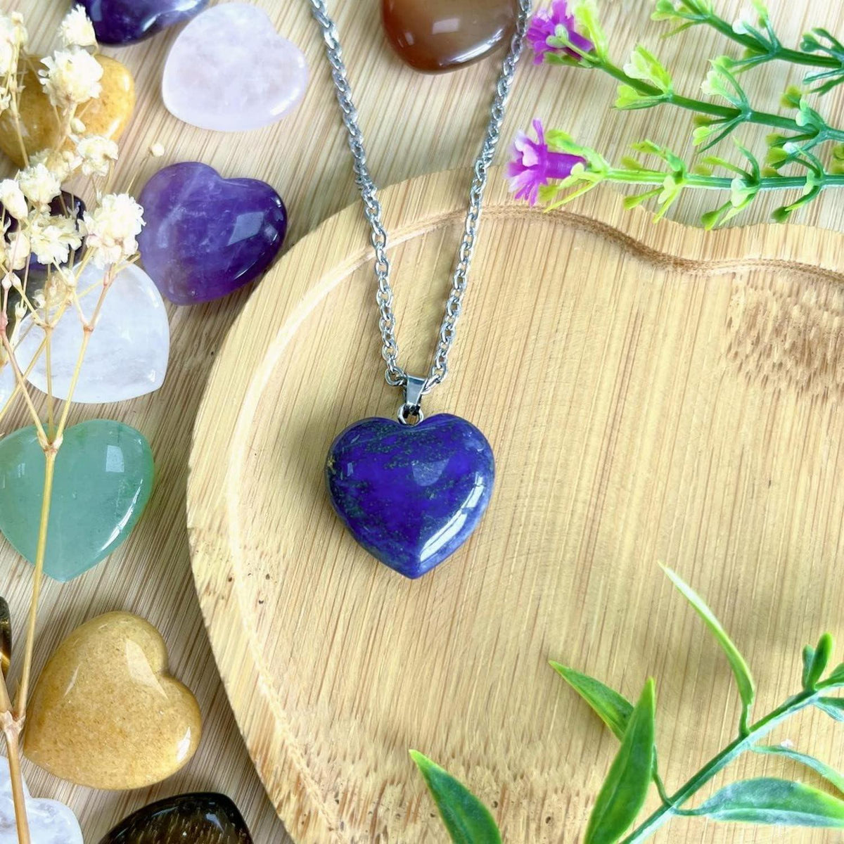 Lapislazuli Herz Halskette Damen Silber, Heilkristall Anhänger