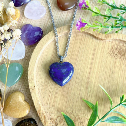 Lapislazuli Herz Halskette Damen Silber, Heilkristall Anhänger