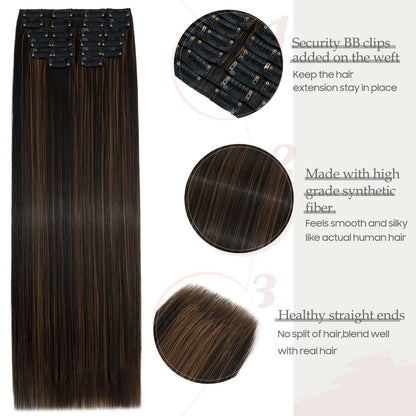 56 cm Clip-In Haarverlängerung Dunkelbraun & Hellrotbraun