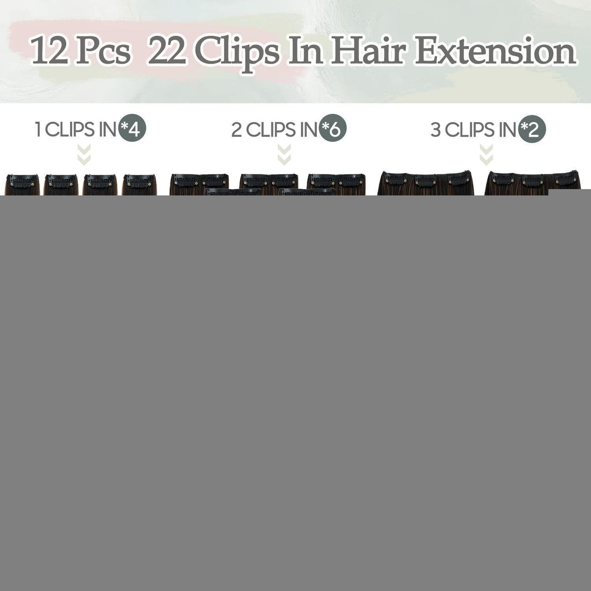 56 cm Clip-In Haarverlängerung Dunkelbraun & Hellrotbraun