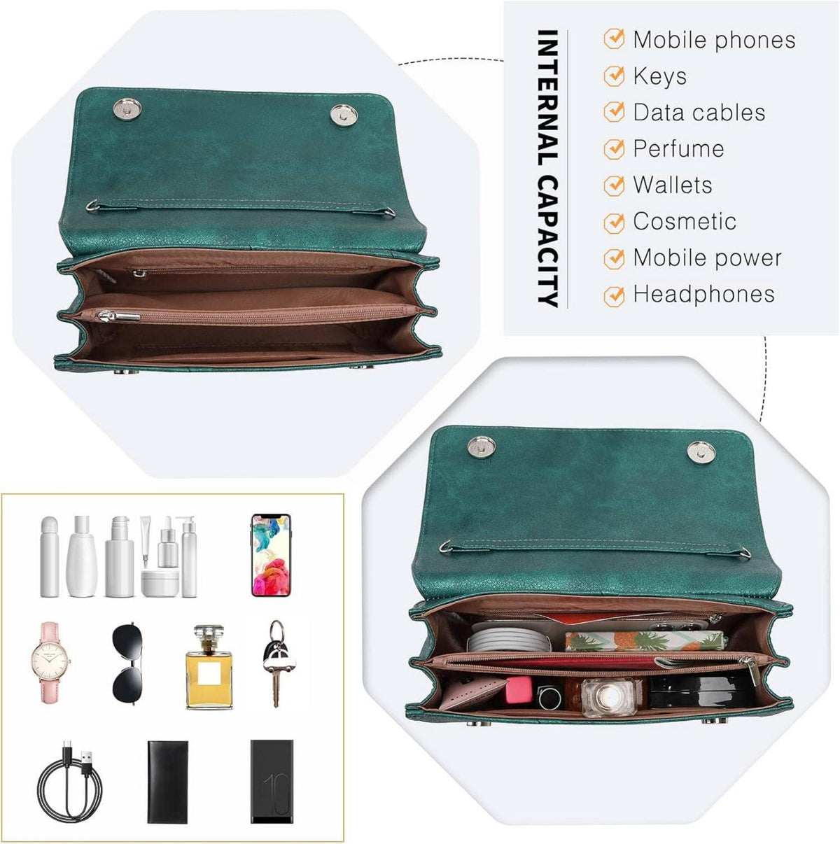Damen Clutch Schultertasche Crossbody Abendtasche Grün 24x7x15cm