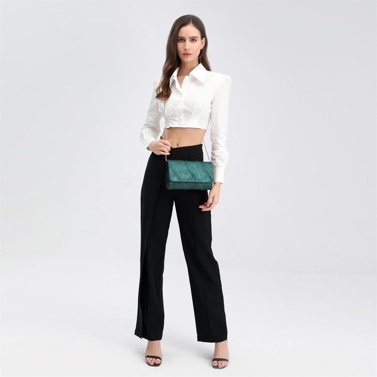 Damen Clutch Schultertasche Crossbody Abendtasche Grün 24x7x15cm