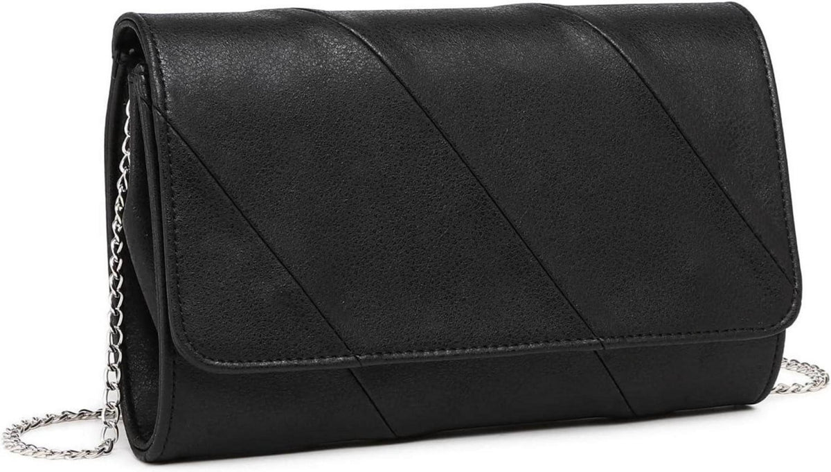 Damen Clutch Tasche Schwarz PU Leder Tragbar Abendtasche