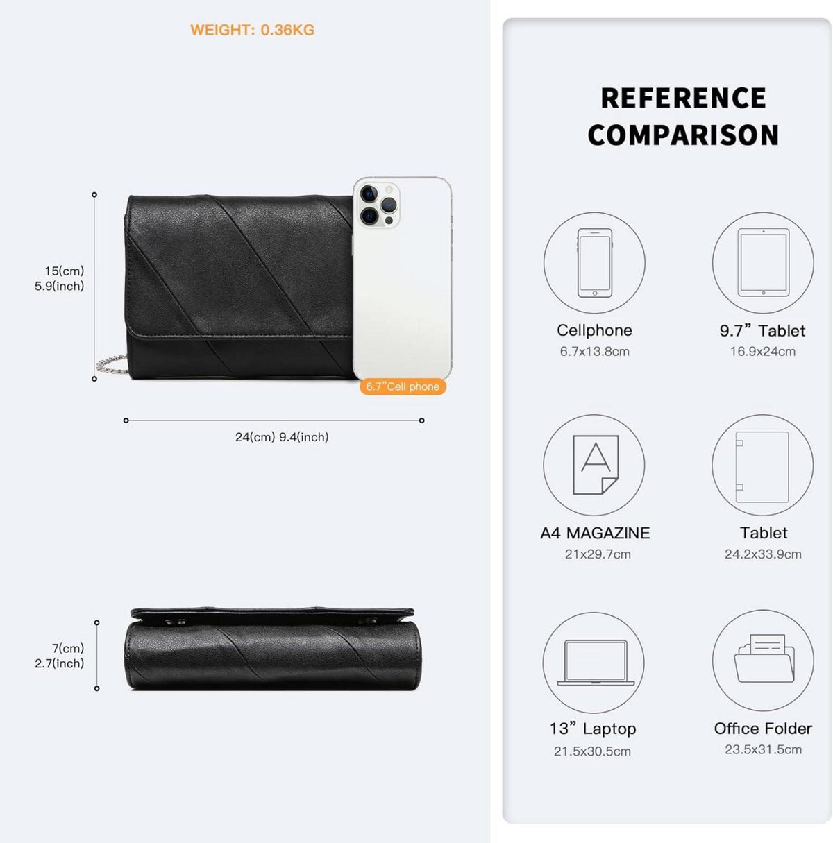 Damen Clutch Tasche Schwarz PU Leder Tragbar Abendtasche