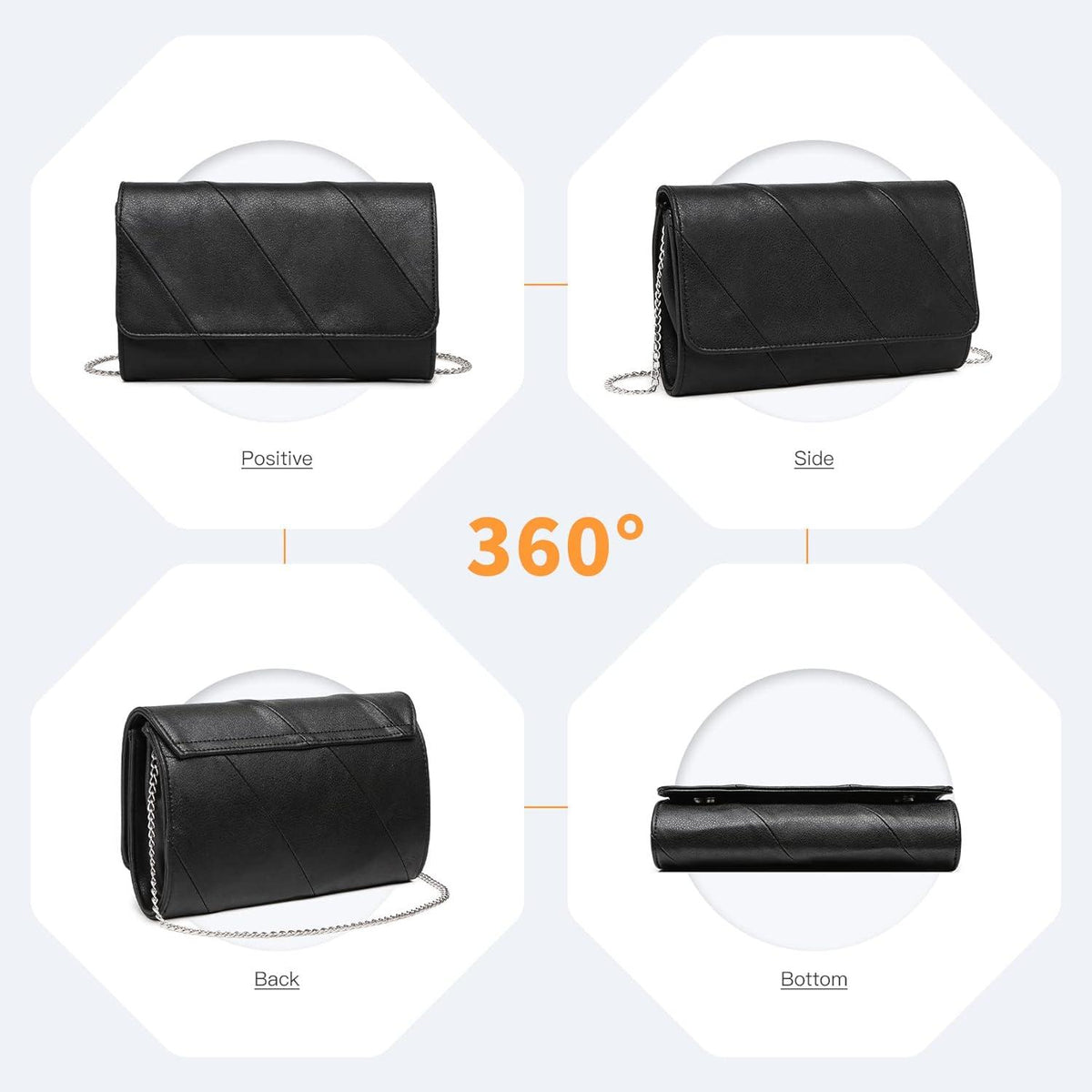 Miss Lulu Damen Clutches Tasche Schulter Crossbody Abendtasche Schwarz