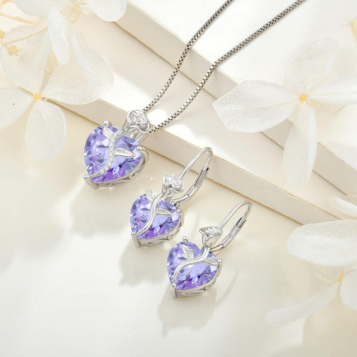 Sterling Silber Kette mit Geburtsstein Alexandrit & Rosenblüte