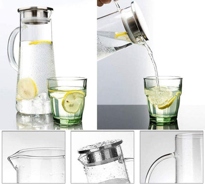 Karaffe Borosilikatglas Edelstahl Deckel Heißes Kaltes Wasser Saft