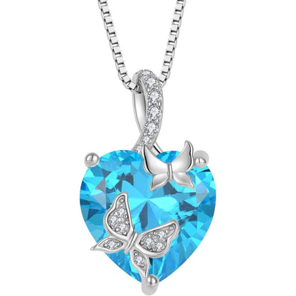 Schmetterling Halskette Damen 925 Sterling Silber mit Aquamarin Geburtsstein