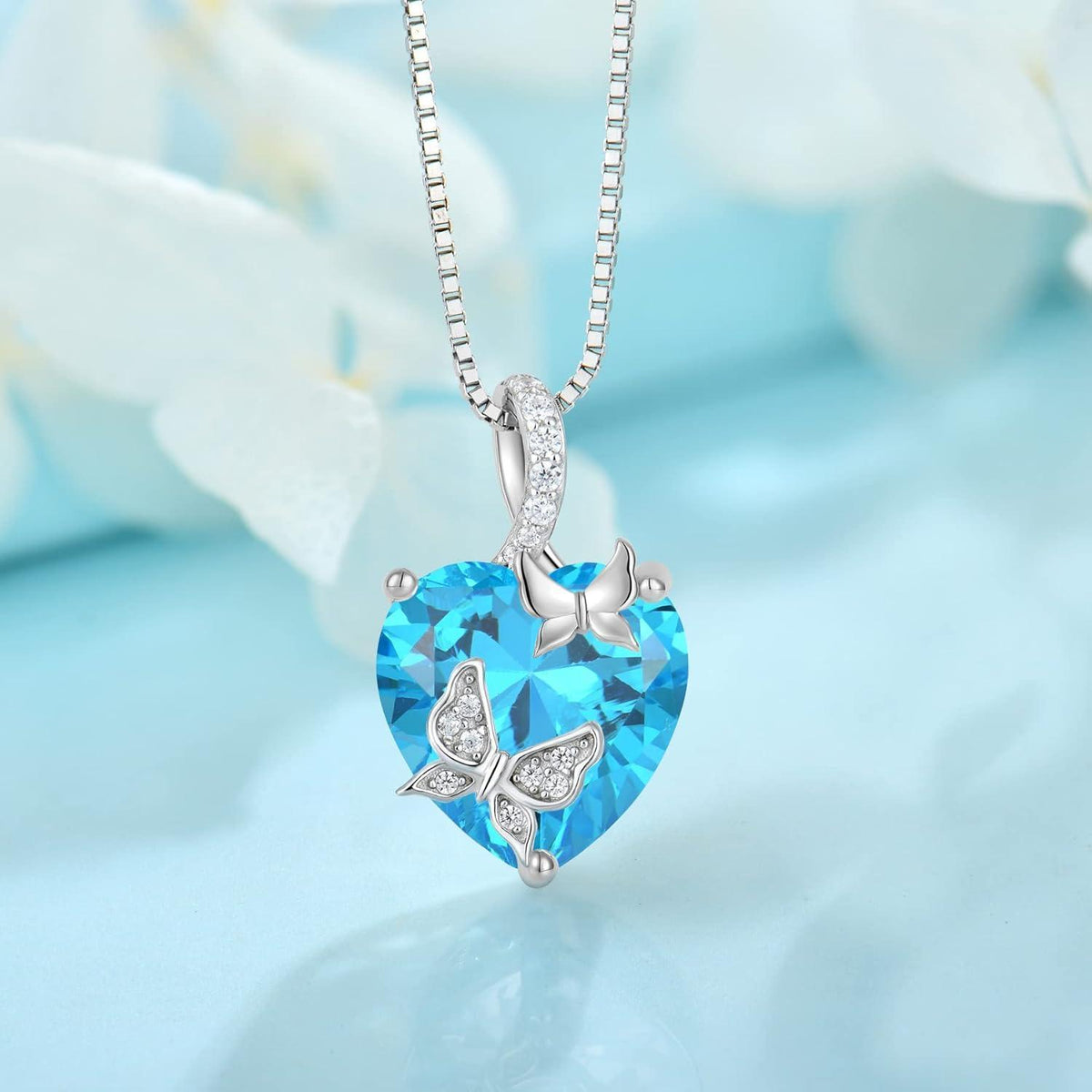 Schmetterling Halskette Damen 925 Sterling Silber mit Aquamarin Geburtsstein