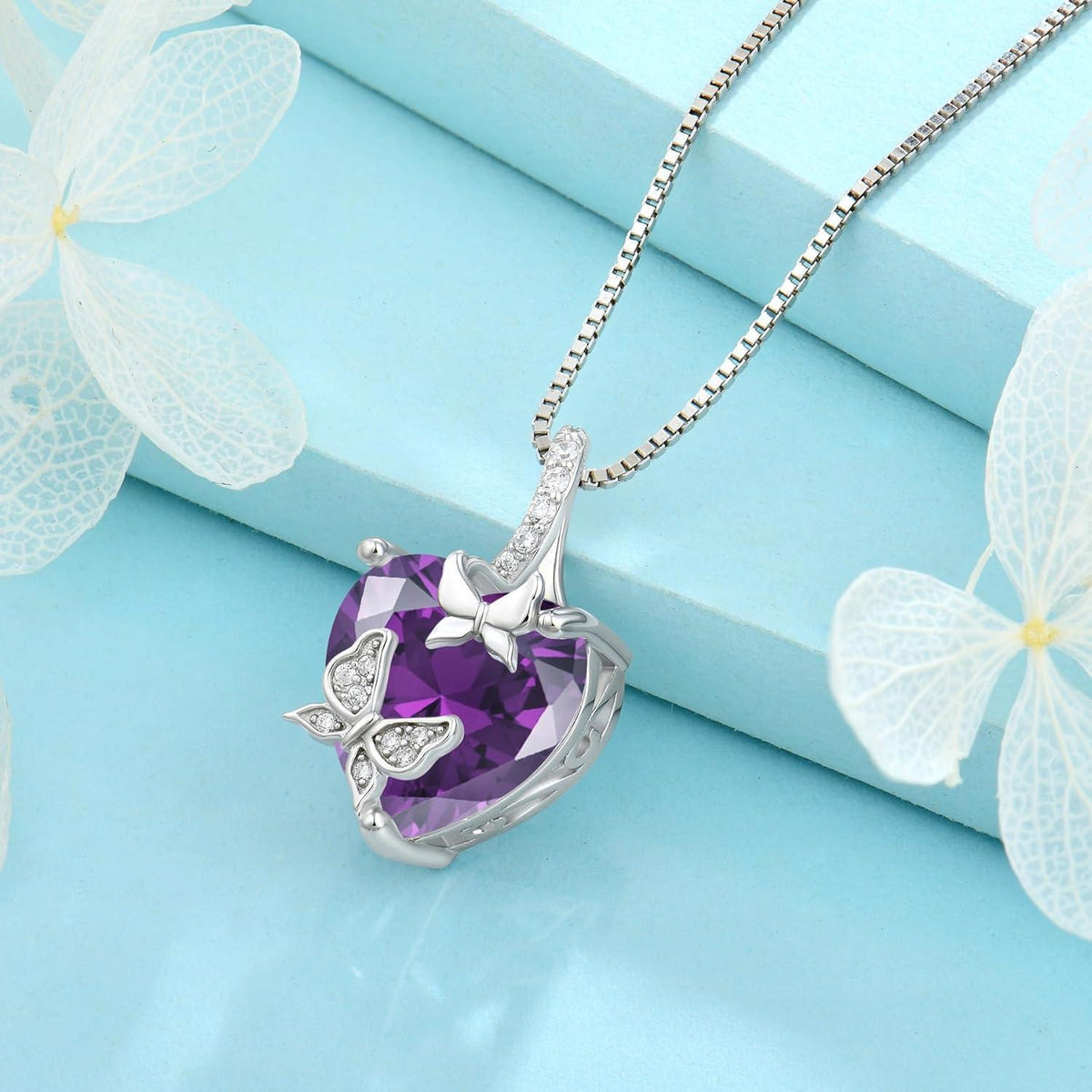 Schmetterling Halskette Damen 925 Sterling Silber mit Amethyst Geburtsstein
