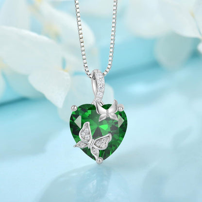 Schmetterling Halskette Damen 925 Sterling Silber mit Smaragd Geburtsstein