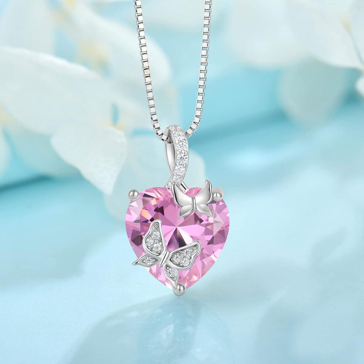 Schmetterling Halskette Damen 925 Sterling Silber mit Geburtsstein Rosa Turmalin