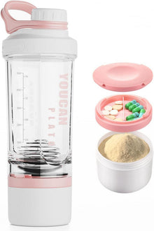 Protein Shaker mit Pulverfach und Kugel 620ML-Rosa
