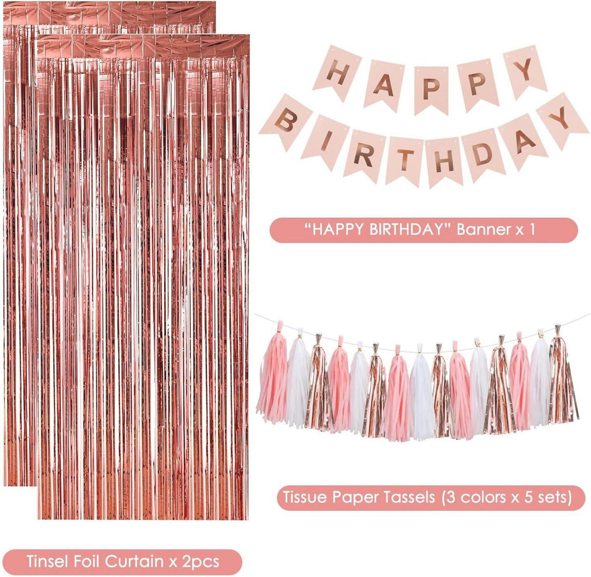 Rosegold Geburtstagsdeko Set mit Happy Birthday Girlande