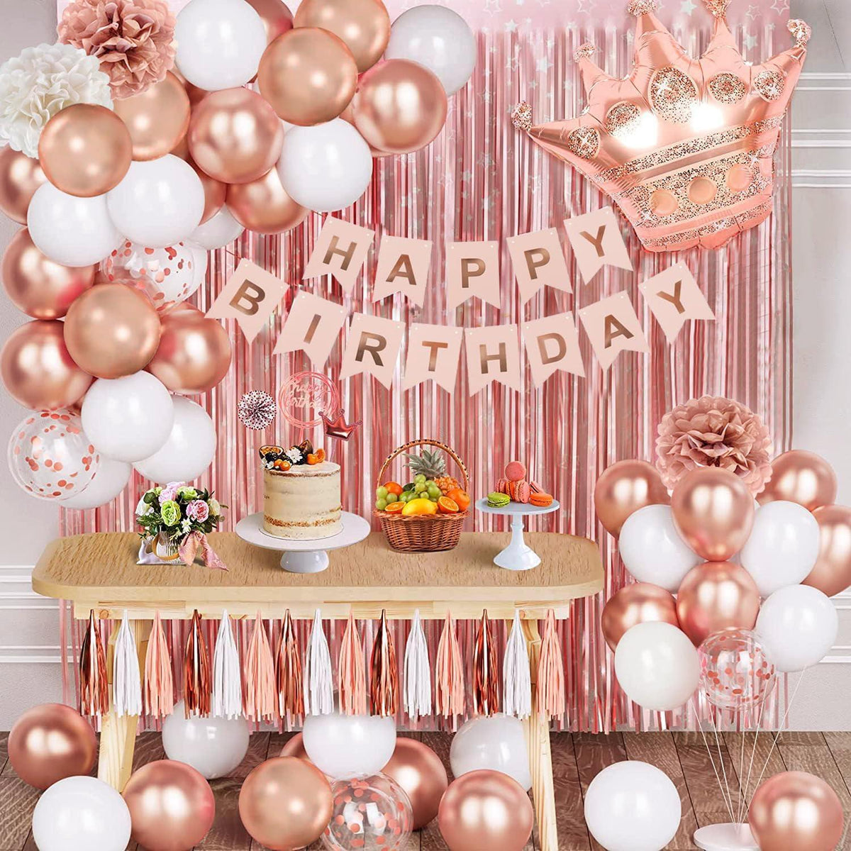 Rose Gold Geburtstagsdeko Party Set mit Happy Birthday Girlande