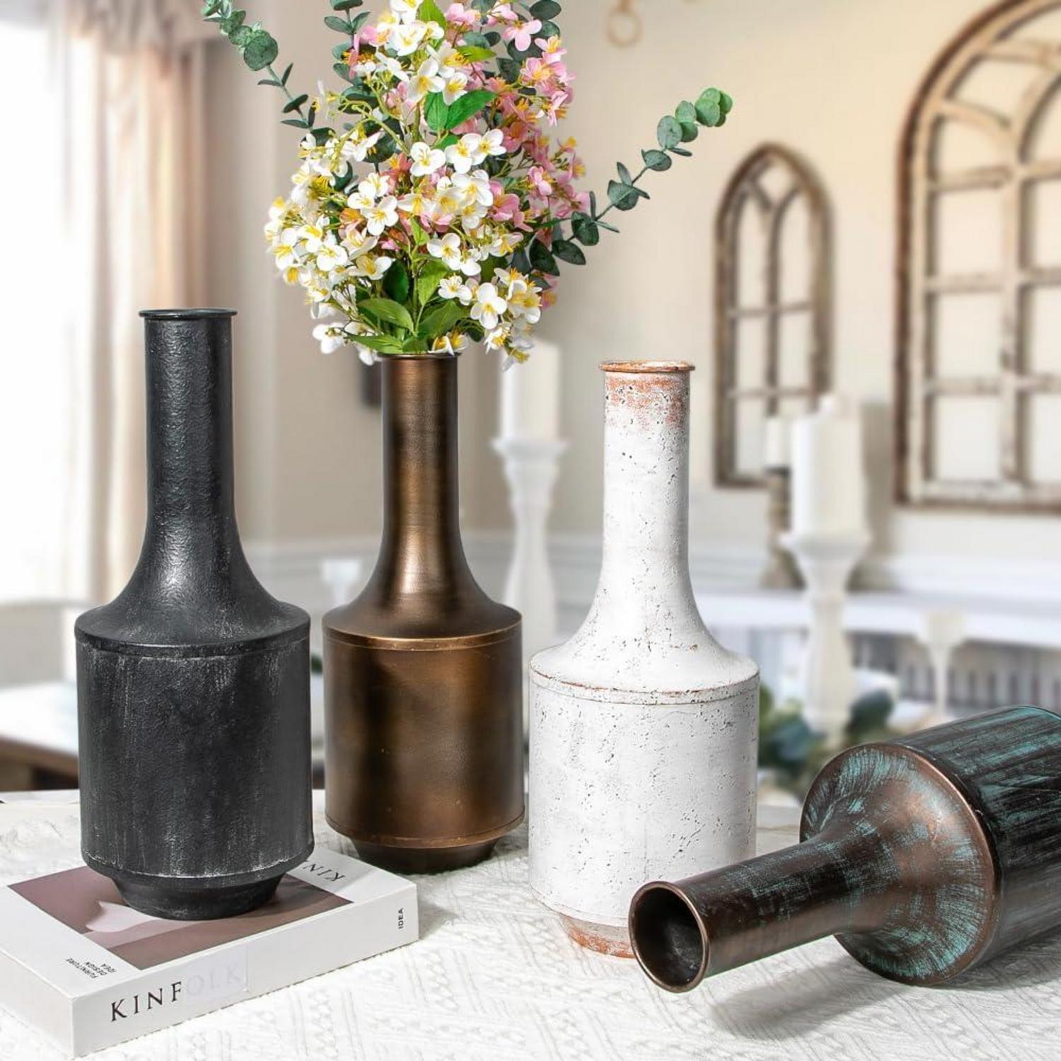 Große Vintage Metall Blumenvase in Blau - Rustikale Deko für Blumengestecke und Festlichkeiten