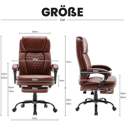 Ergonomischer Bürostuhl PU Leder mit Fußstütze Hoher Rücken