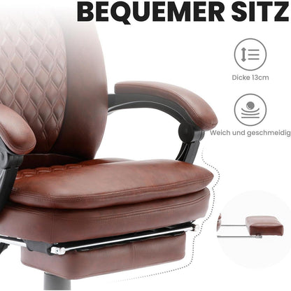 Ergonomischer Bürostuhl PU Leder mit Fußstütze Hoher Rücken