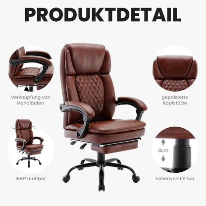 Ergonomischer Bürostuhl PU Leder mit Fußstütze Hoher Rücken