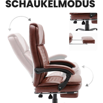 Ergonomischer Bürostuhl PU Leder mit Fußstütze Hoher Rücken