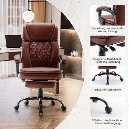 Ergonomischer Bürostuhl PU Leder mit Fußstütze Hoher Rücken