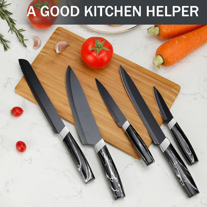 Günstiges Messerset Schwarz Edelstahl 5PCS Kochmesserset