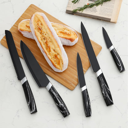 Günstiges Messerset Schwarz Edelstahl 5PCS Kochmesserset