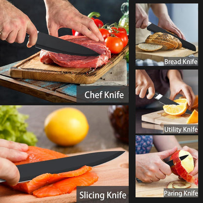 Günstiges Messerset Schwarz Edelstahl 5PCS Kochmesserset