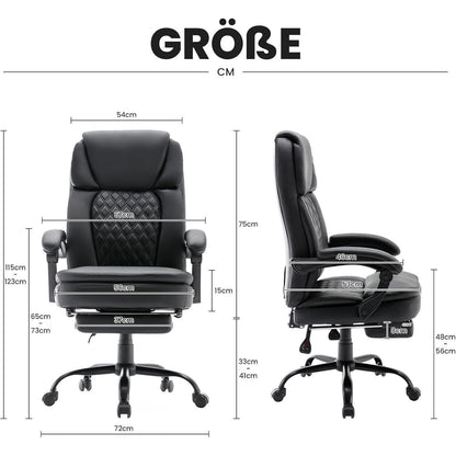 Ergonomischer Chefsessel Bürostuhl PU Leder Fußstütze Schwarz