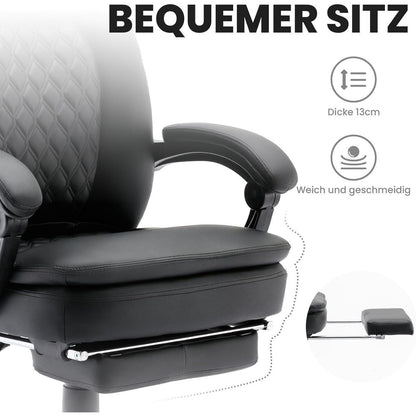 Ergonomischer Chefsessel Bürostuhl PU Leder Fußstütze Schwarz