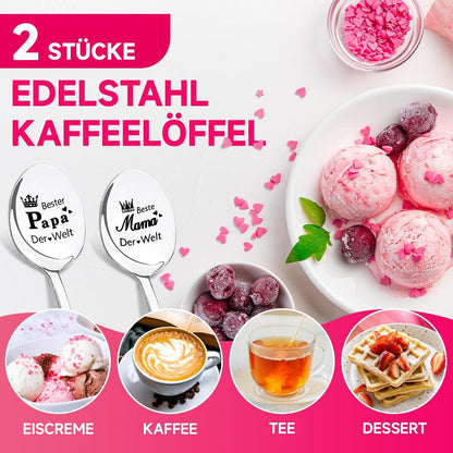 Maqhpu Kaffeelöffel Beste Mama Papa Gravur 2 Stücke