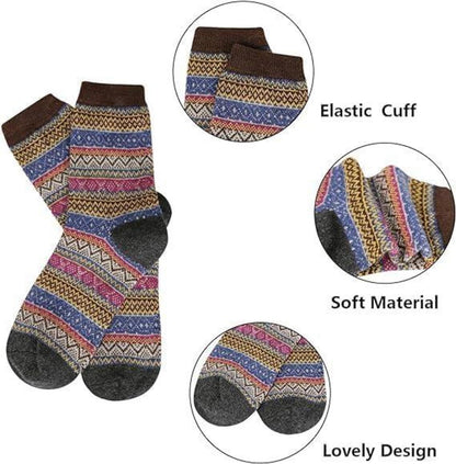 Warme Wollsocken Damen 5 Paar bunt dicke Stricksocken