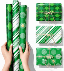 3er Geschenkpapier Set Grünes Muster 43cm x 3m - Premium Qualität
