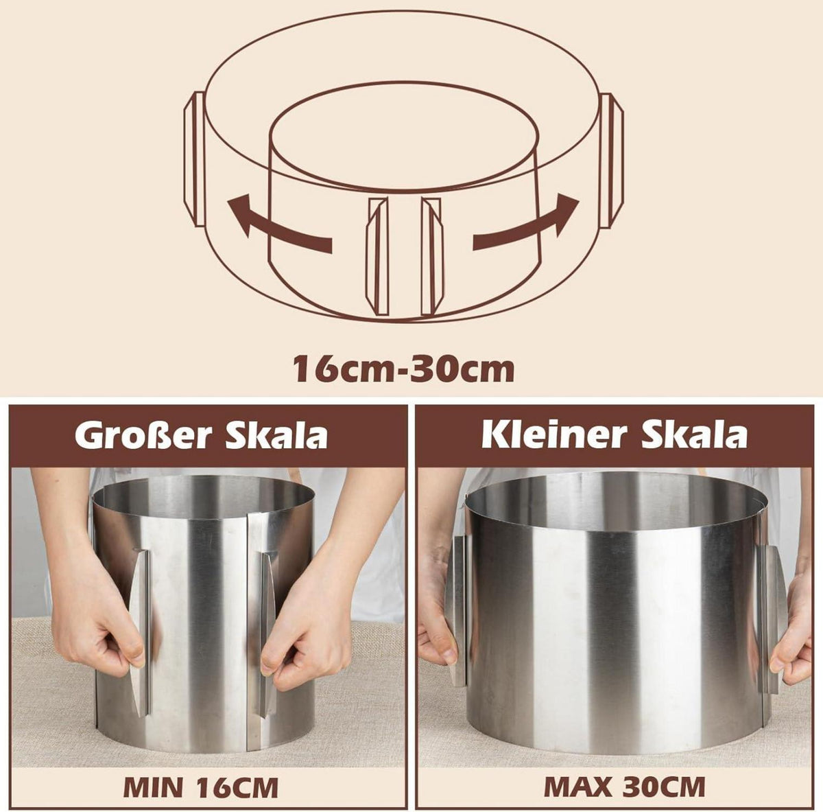 WIWJ Tortenring Edelstahl Verstellbar Backform 16-30 cm Hoch 20 cm - Schicht- und Motivtorten Zubereitung
