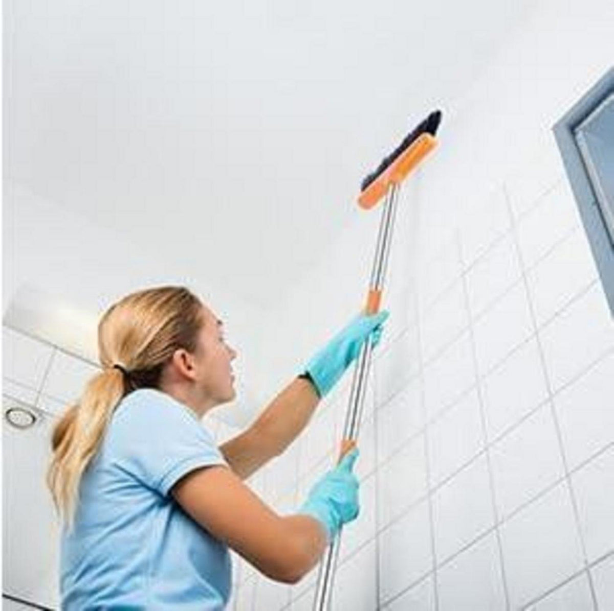 Besen und Kehrschaufel Set mit langer 137cm Griff in Orange