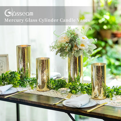 Goldene Zylindervasen Set 2 Stück, Blumenvase Kerzenhalter