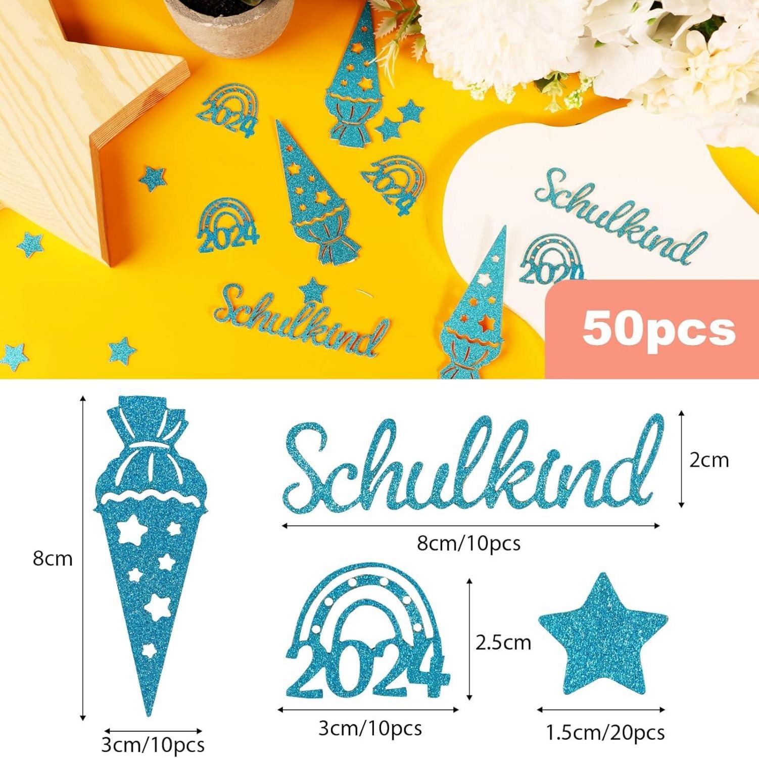50 Stück Schulkind Konfetti Blau Einschulung 2024 Streudeko