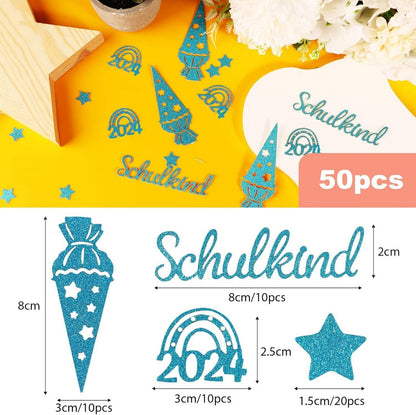 50 Stück Schulkind Konfetti Blau Einschulung 2024 Streudeko