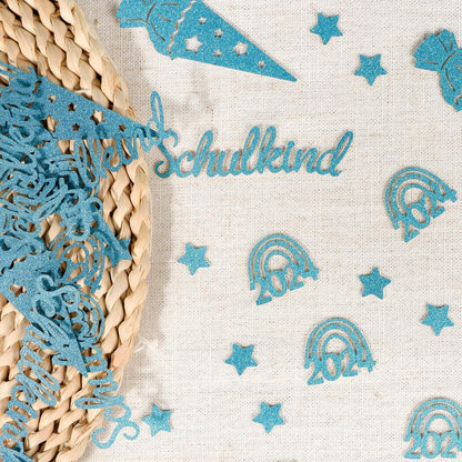 50 Stück Schulkind Konfetti Blau Einschulung 2024 Streudeko