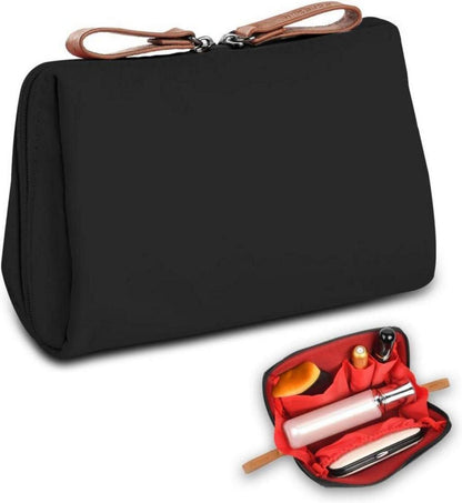 Aucuu Kleine Kosmetiktasche Schwarz mit Trennwand und Doppelreißverschluss