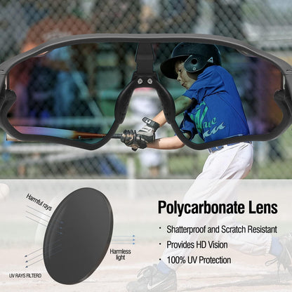 Kinder Sonnenbrille Jugend Baseball TR90 Rahmen Schwarz Orange Gläser UV400