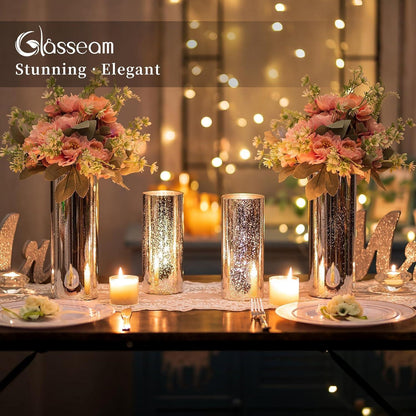 Glasseam Glasvasen Set, Silber Zylindervase Deko 2 Stück